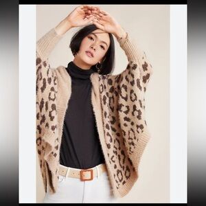Anthropologie Akemi + Kin ONE SIZE Tan Louise Leopard Cocoon Cardigan Sweater